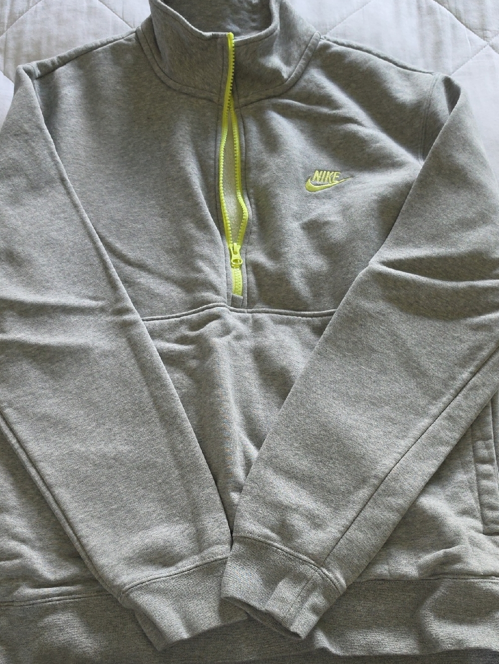 Nike Heather Gray Quarter-Zip Pullover with Neon Yellow Trim